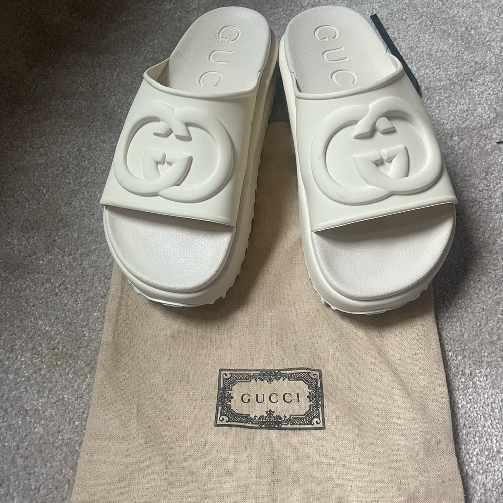 Designer inspired platform slide sandals